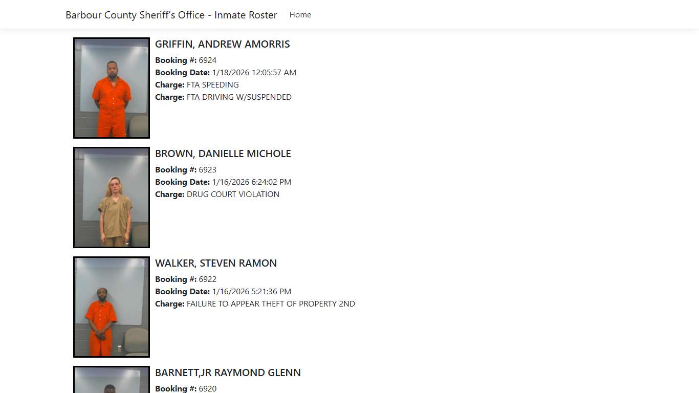 Barbour County Sheriff's Office - Inmate Roster