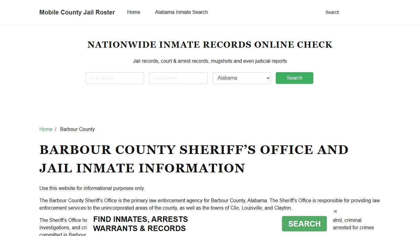 Barbour County Sheriff, AL, Jail Inmate Search, Recent Arrests