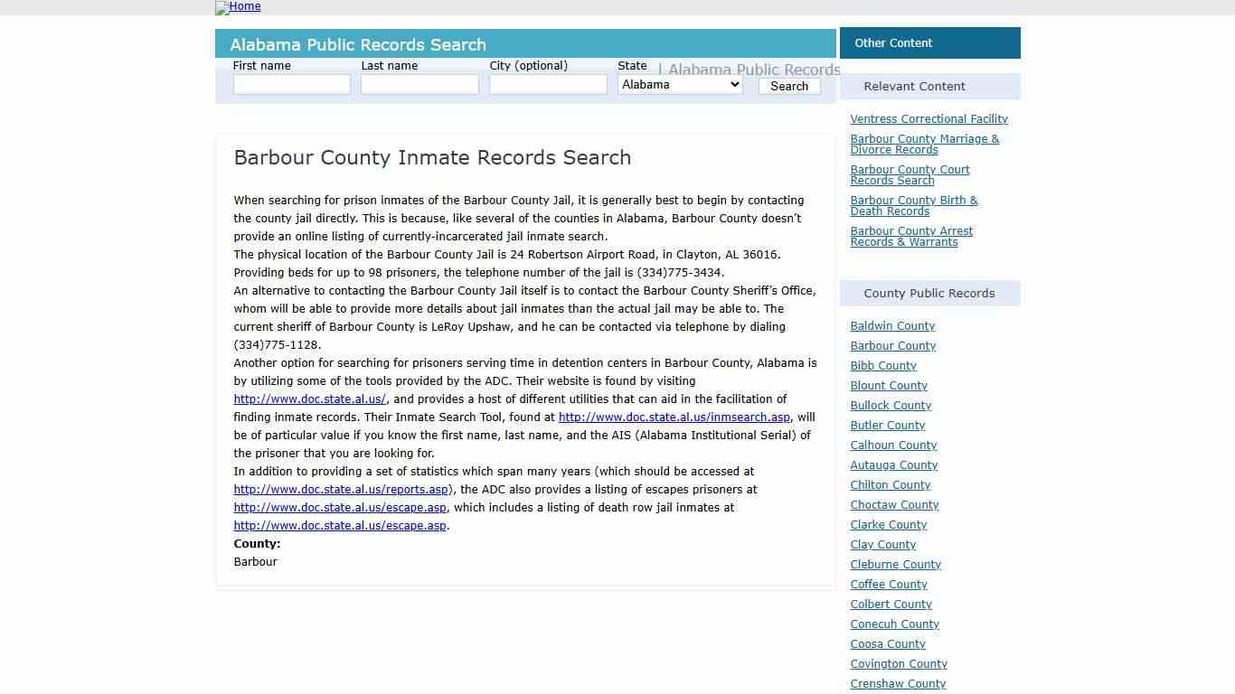 Barbour County Inmate Records Search – Alabama – AL Search