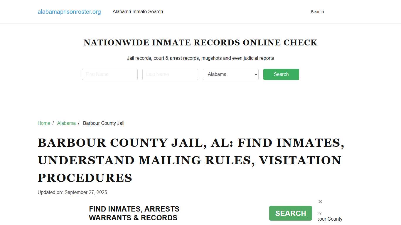 Barbour County Jail, AL: Inmate Search, Mailing and Visitation Rules